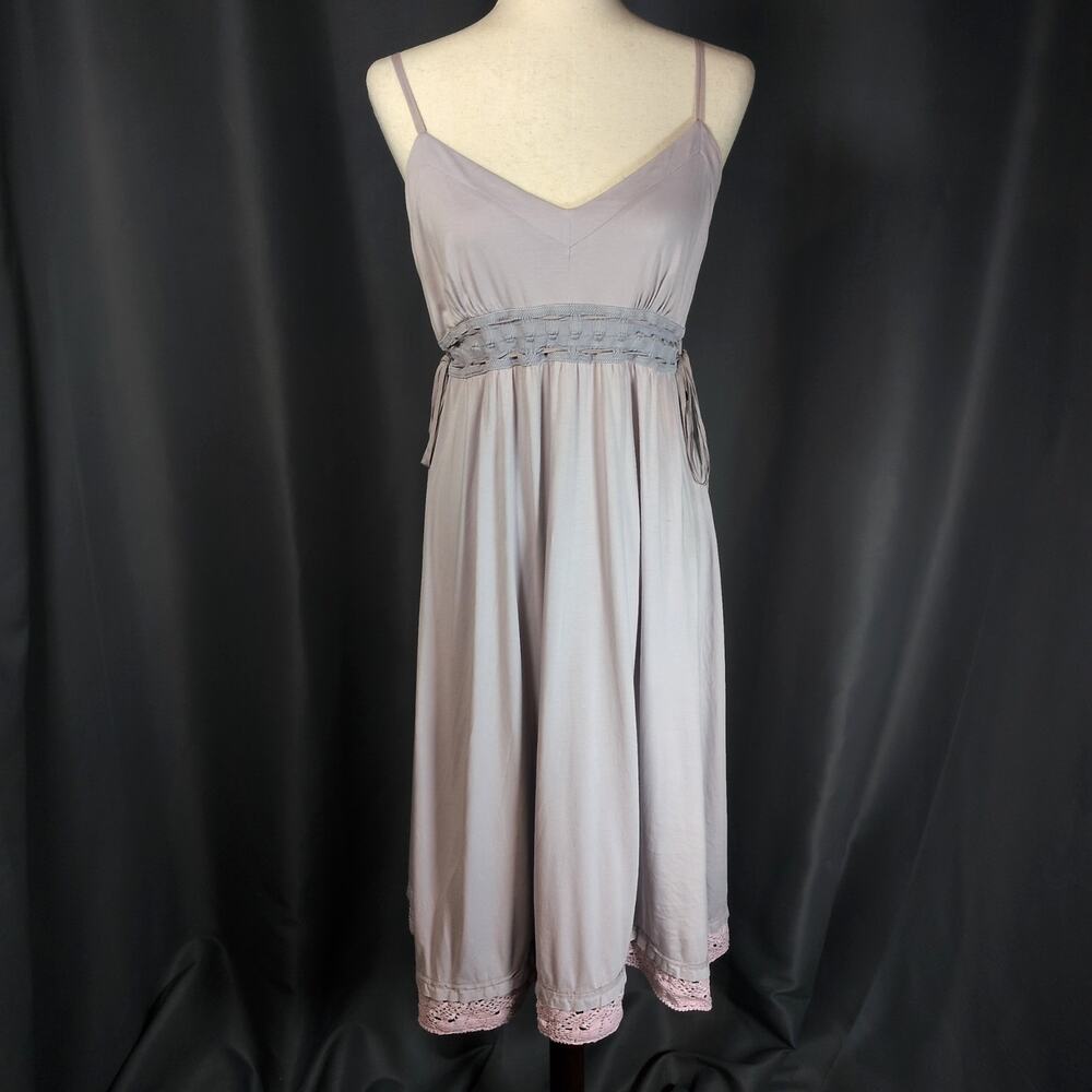 Theory Lilac Side Tie Boho Lace Hem Sleeveless Sweetheart Neckline Dress Large